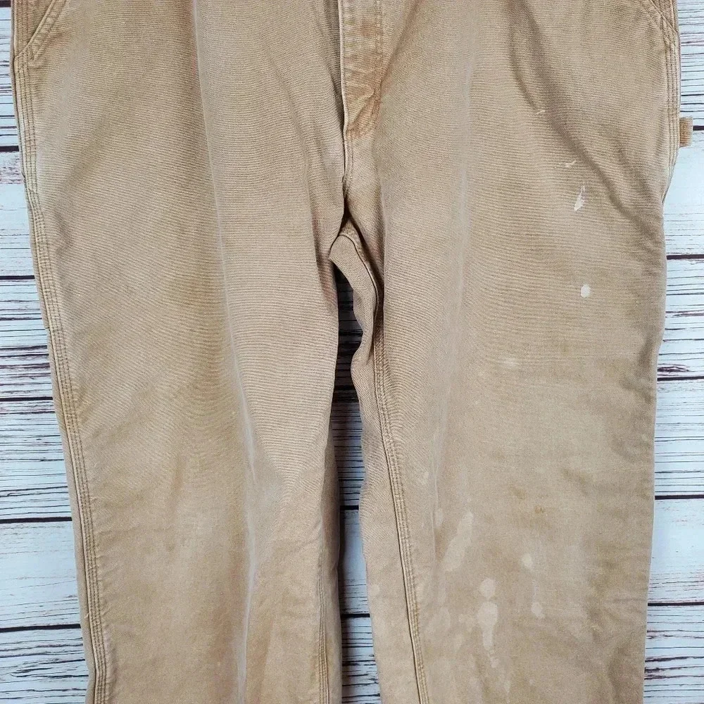 Carhartt Mens 44x30 Vintage B11 Brown Flannel Lined Carpenter Canvas Pants